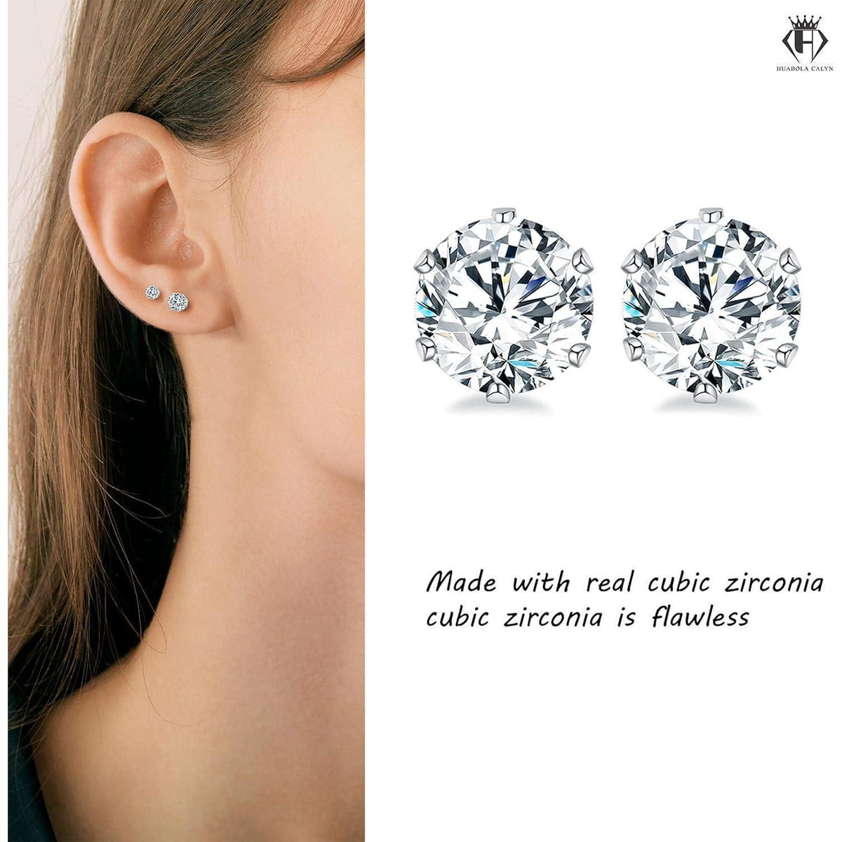 925 Sterling Silber Ohrstecker Set, Zirkonia, 2/3/4mm