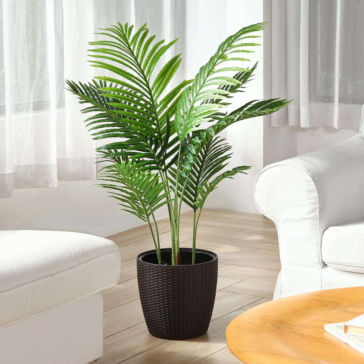 Künstliche Areca Palme 110 cm, 10 Zweige, Innen Außen Deko, Pflanze 2er Pack