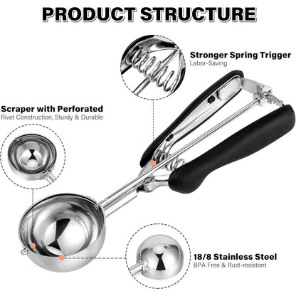 Eisportionierer Edelstahl 6cm Eislöffel Portionierer 60ml mit Auslöser Griff