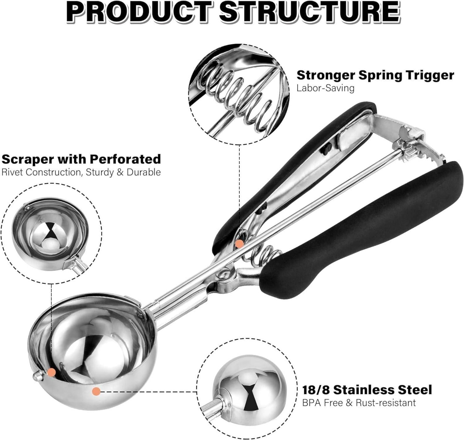 Eisportionierer Edelstahl mit Auslöser 45ml für Eiscreme & Backen