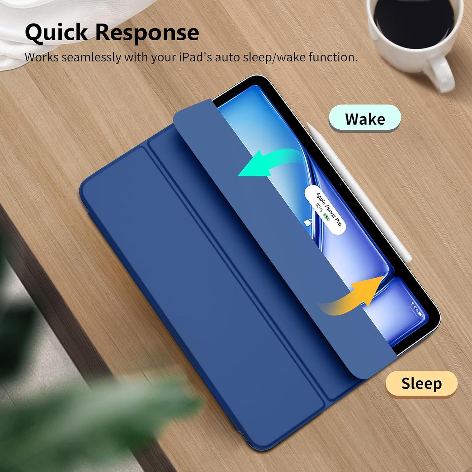 iPad Air 11 Hülle 2024/2022/2020 Marineblau Trifold Ständer Magnetisch