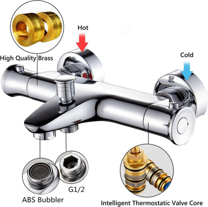 Badewannenarmatur Thermostat mit Sicherheitsknopf, 59 Messing, 2 Wasserauslässen