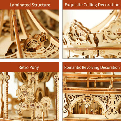 Hölzerne Karussell 3D Puzzle Modellbausatz für Erwachsene