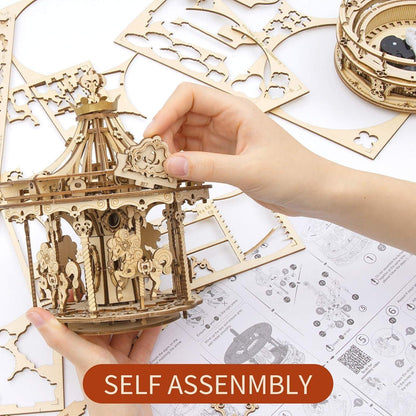 Hölzerne Karussell 3D Puzzle Modellbausatz für Erwachsene