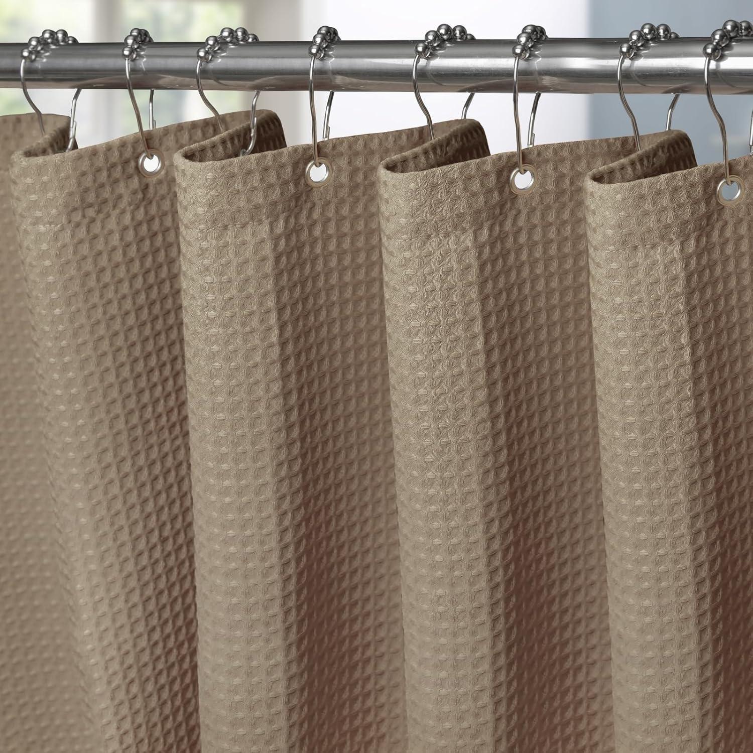 Waffel Duschvorhang Metallringe Stoff Textil Badewannenvorhang Anti