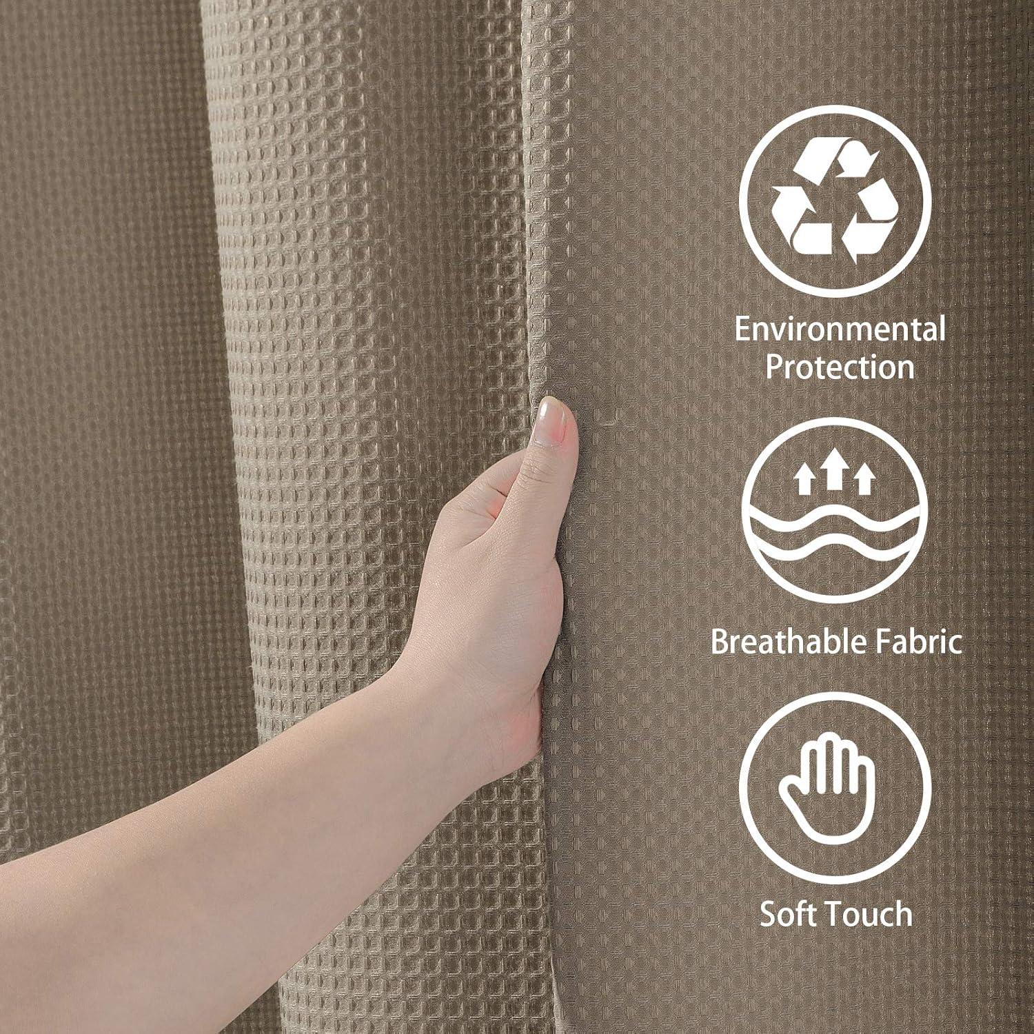 Waffel Textil Duschvorhang Set - Wasserdicht & Anti-Schimmel - 182x214cm - Khaki