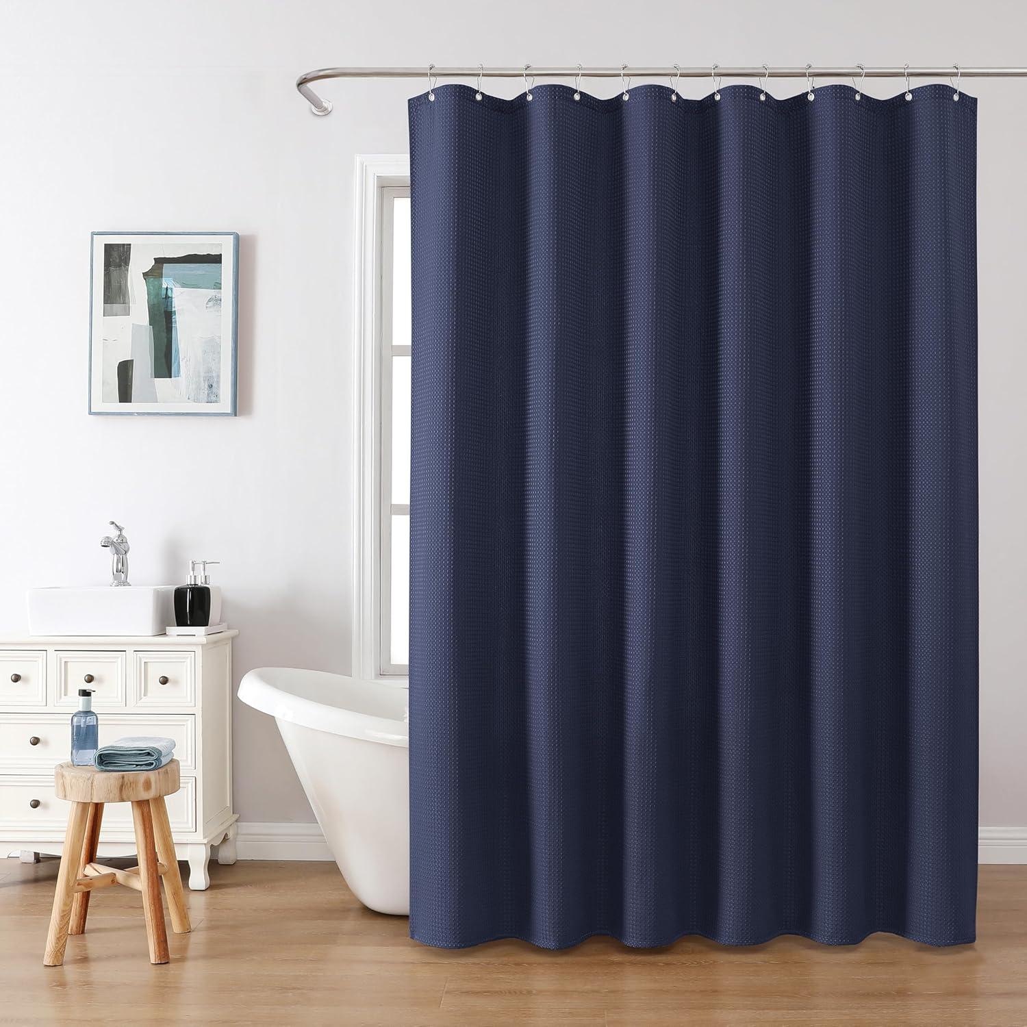 Waffel Duschvorhang mit Metall-Haken 182x214 cm Marineblau