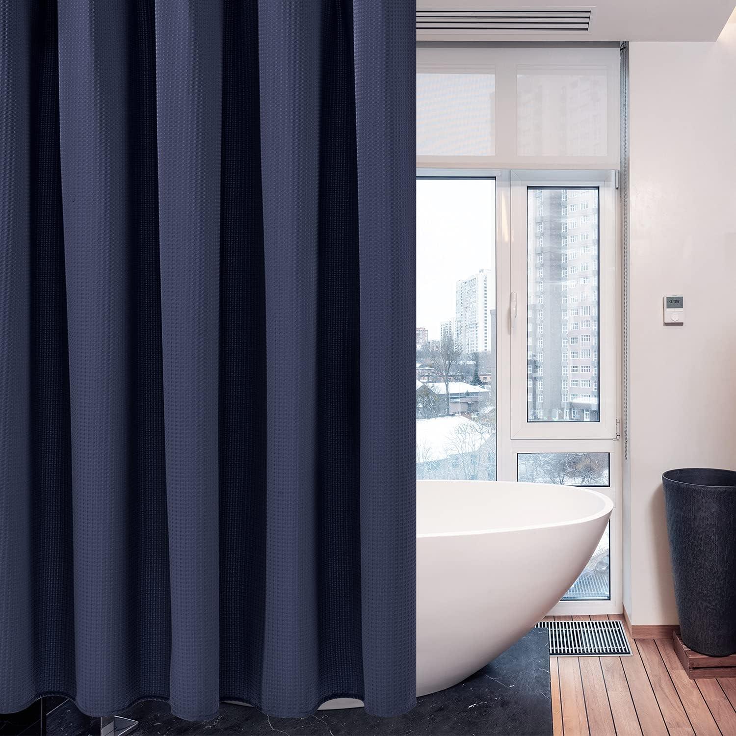 Waffel Duschvorhang Marineblau Textil Badewannenvorhang Wasserdicht 182x214cm