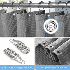 Waffel Duschvorhang mit Metall Duschvorhangringe - Wasserdicht & Anti-Schimmel - Grau - 182 x 214cm