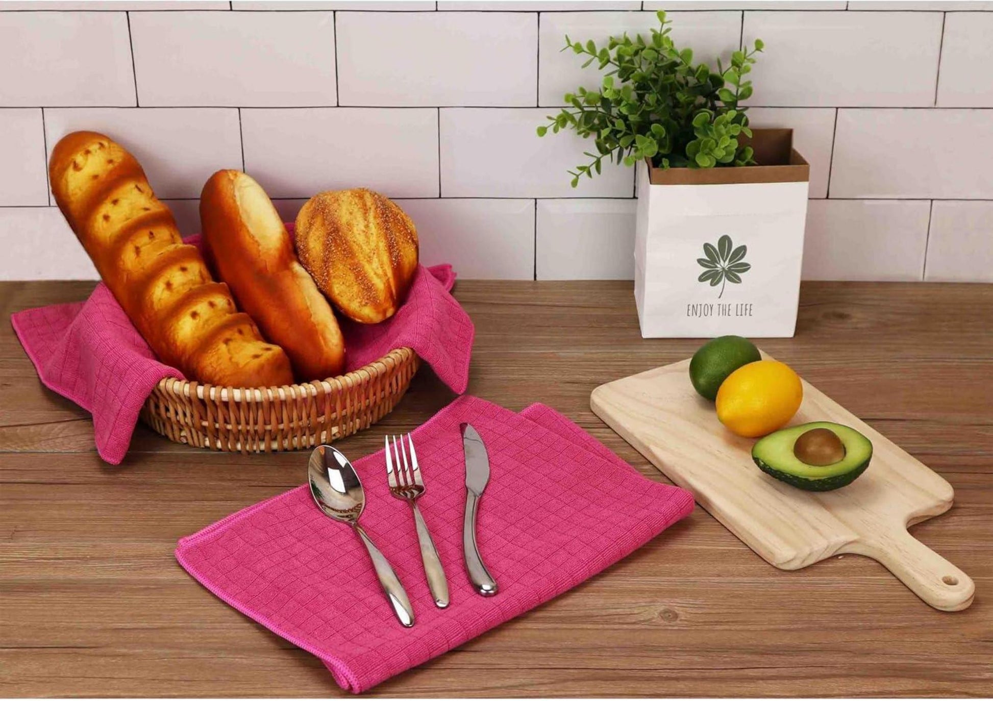 8er-Set Microfaser Geschirrtücher weiche saugfähige Küchentücher 45x65cm Pink