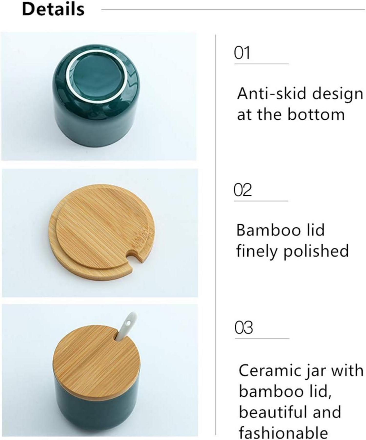 Keramik Gewürzdosen Set Salz Zuckerdose Tee Löffel Bambus 260ml
