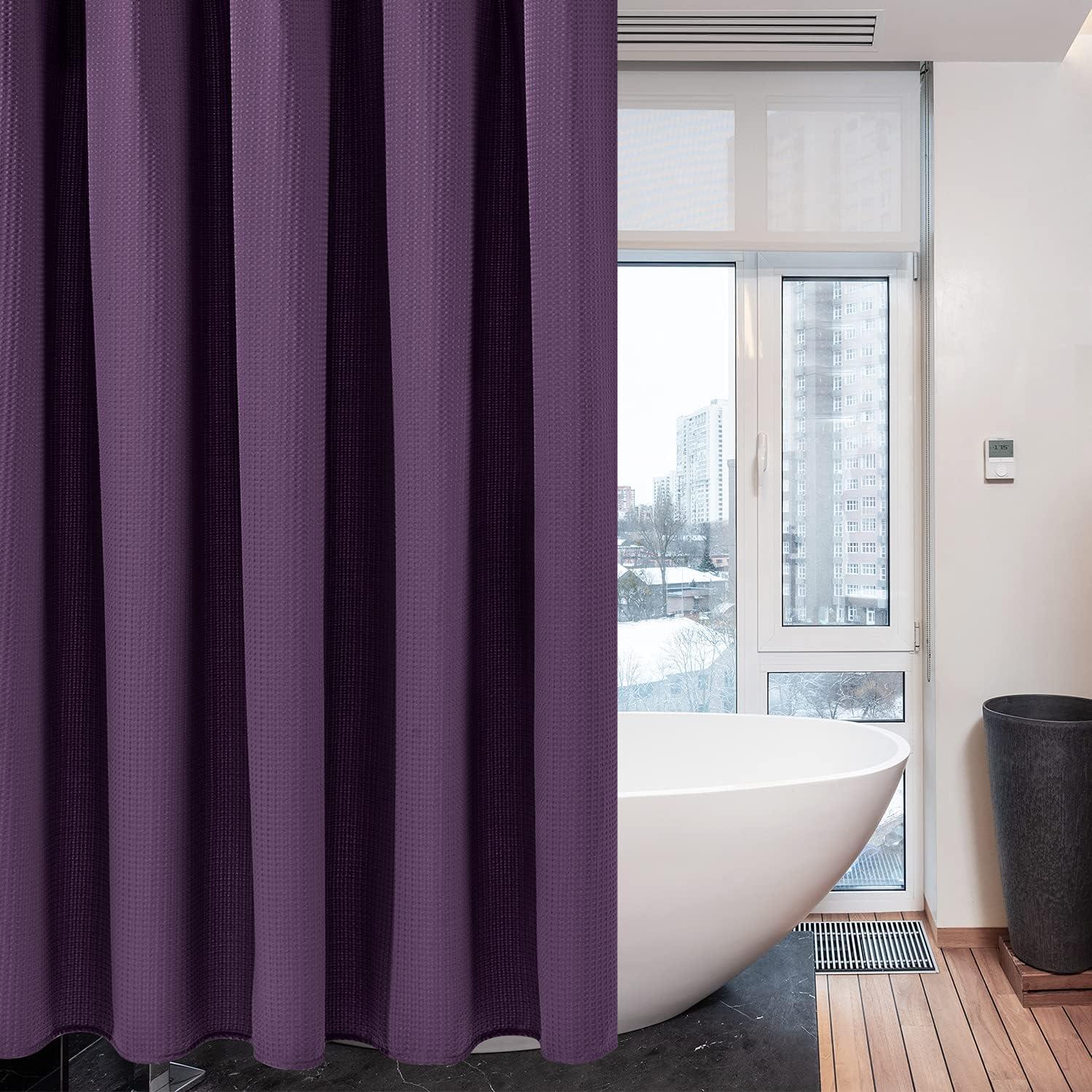 Waffel Textil Duschvorhang Metallringe Anti Schimmel Bad Vorhang Set Wasserfest Badewanne Shower Curtain 182x214cm Lila