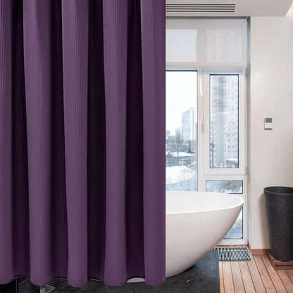 Waffel Textil Duschvorhang Metallringe Anti Schimmel Bad Vorhang Set Wasserfest Badewanne Shower Curtain 182x214cm Lila
