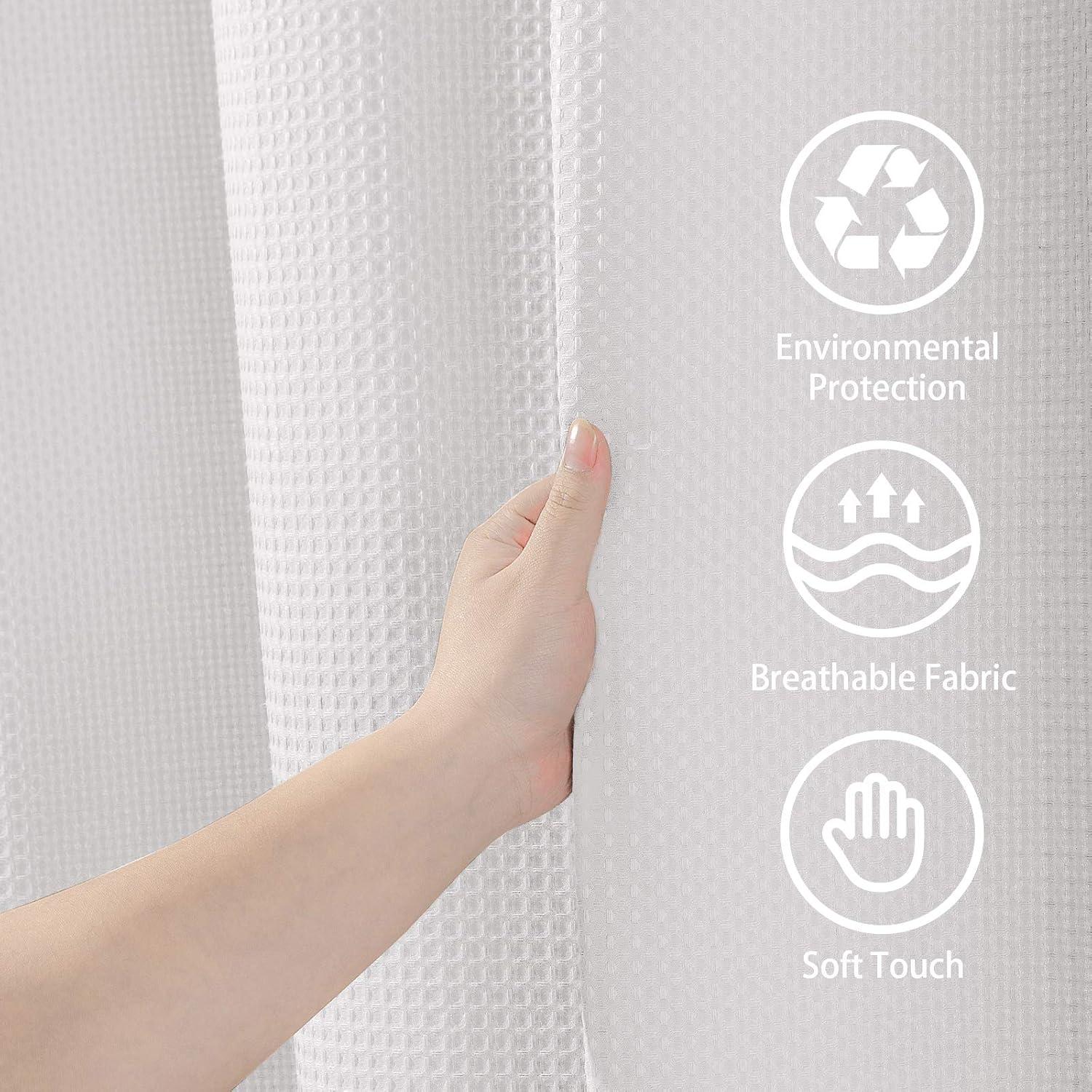 Waffel Duschvorhang Metallringe Stoff Textil Badewanne Anti Schimmel 92x182cm