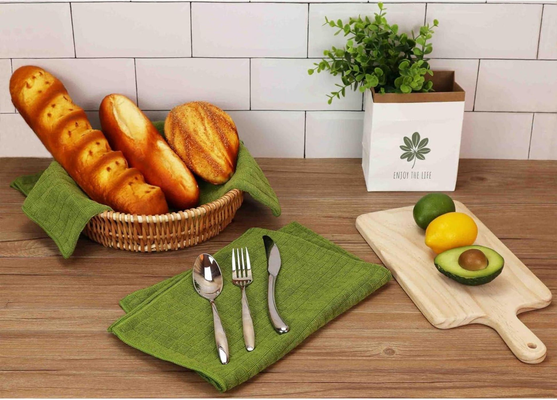 8er-Set Microfaser Küchentücher 45x65cm Grün Saugfähig Fusselfrei