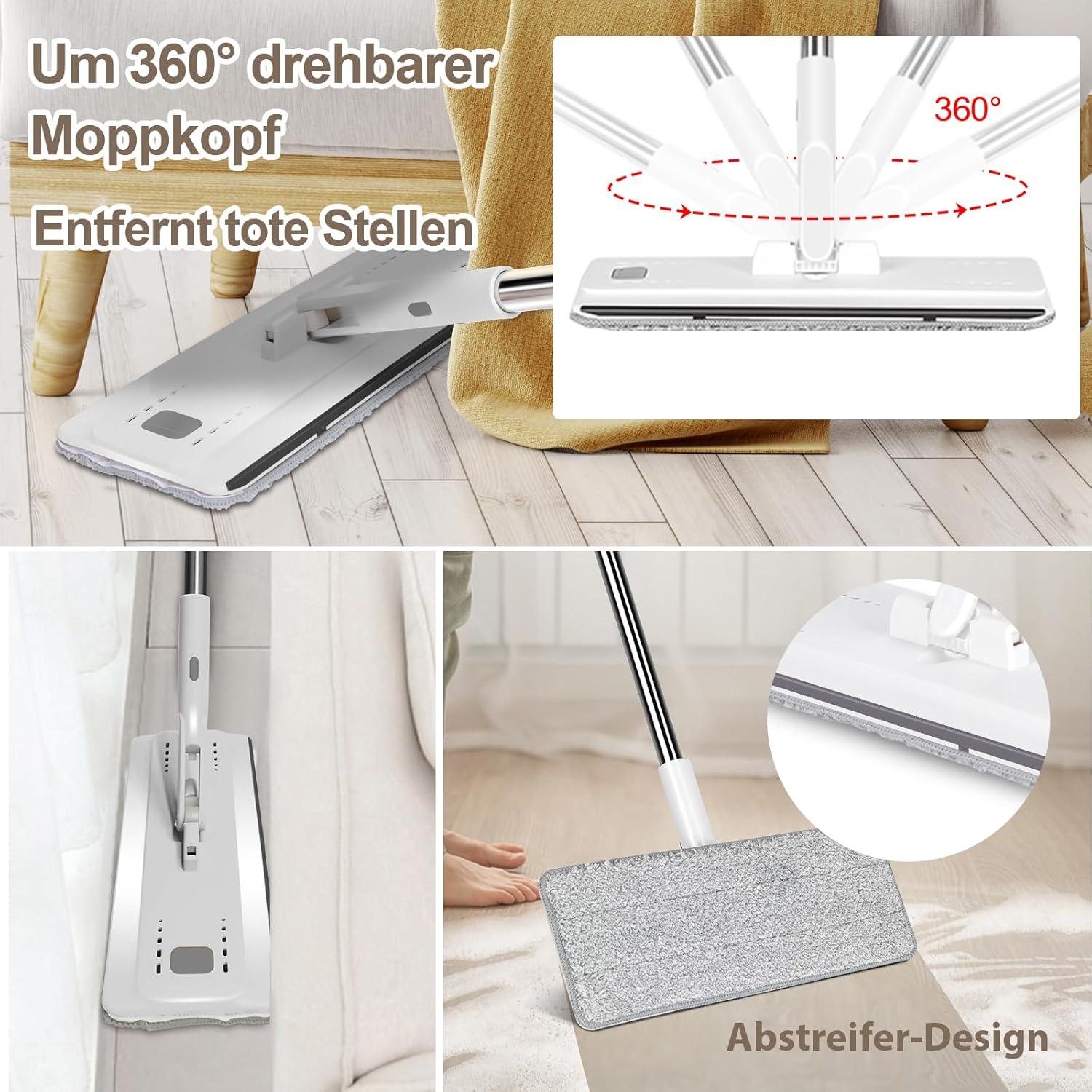 MASTERTOP Wischmopp Set Eimer Flachmopp Bodenwischer 10 Pads