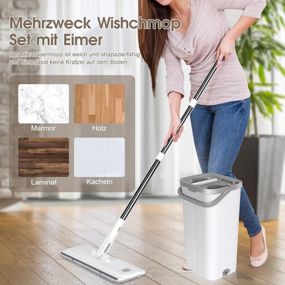 MASTERTOP Wischmopp Set Eimer Flachmopp Bodenwischer 10 Pads