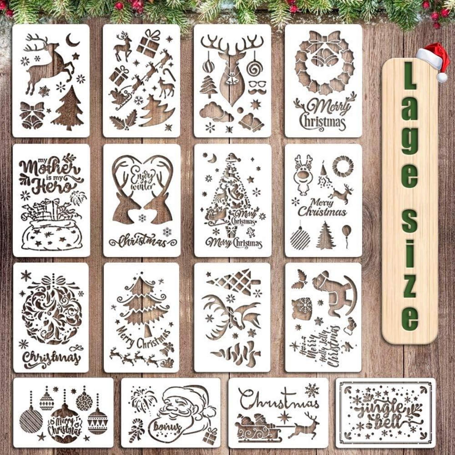 16 Stück Weihnachten Zeichenschablonen Malschablonen Kunststoff