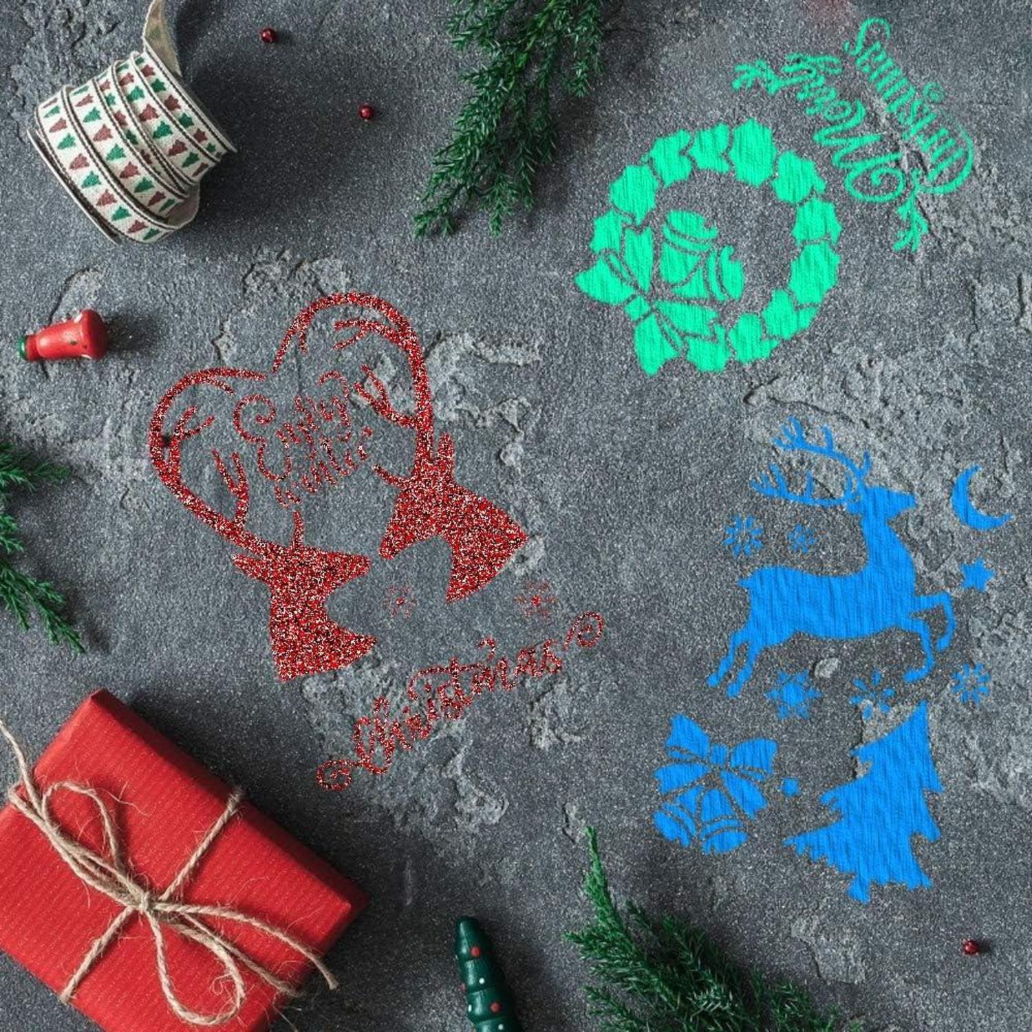 16 Stück Weihnachts Schablonen Kunststoff DIY Geschenke Kinder Silber 1
