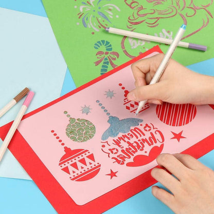 16 Stück Weihnachts Schablonen Kunststoff DIY Geschenke Kinder Silber 1