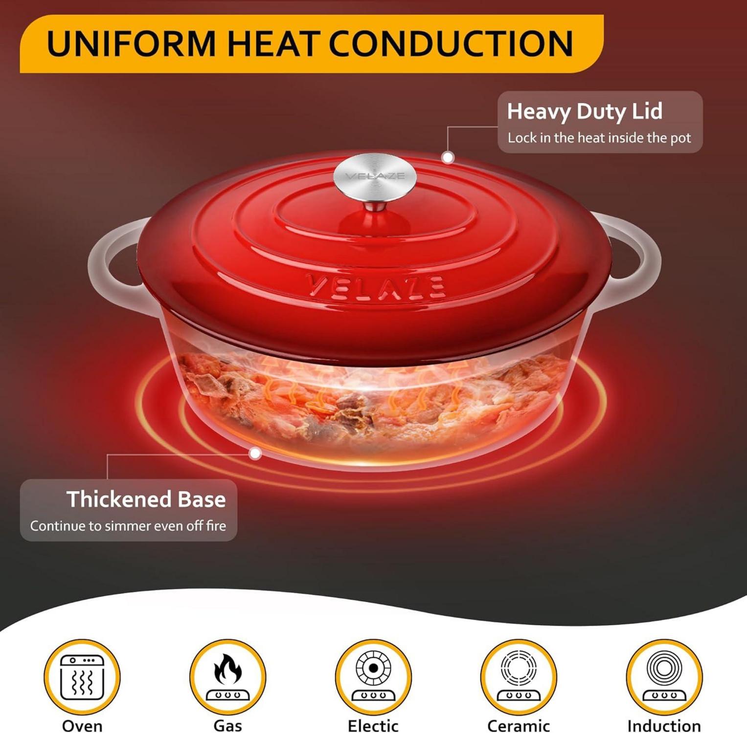 Velaze Gusseisen Oval Bräter 30cm Deckel Emailliert 5L