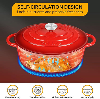 Velaze Gusseisen Ovaler Bräter 30cm 5L Emailliert Bratentopf Rot