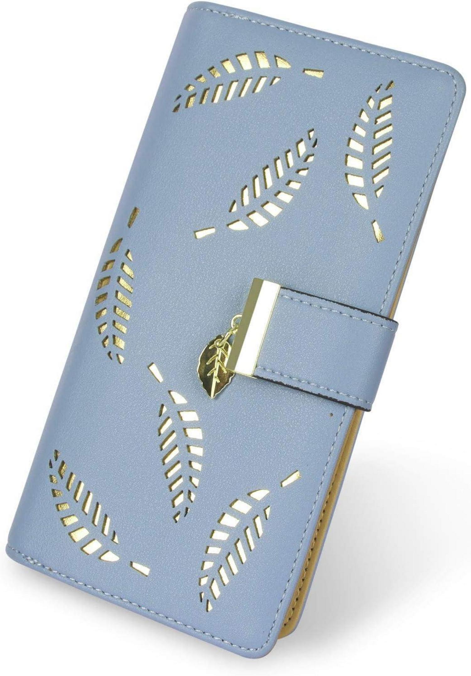 Damen Geldbörse Blatt Muster Bifold Lange Geldbörse Leder Azul