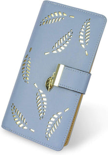 Damen Geldbörse Blatt Muster Bifold Lange Geldbörse Leder Azul