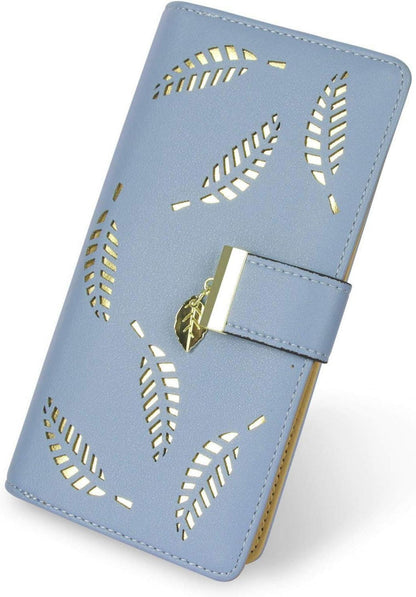Damen Geldbörse Blatt Muster Bifold Lange Geldbörse Leder Azul