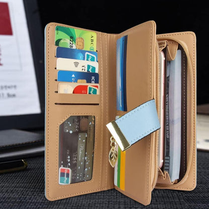 Damen Lang Geldbörse H-A Blatt Muster Leder Bifold Reißverschluss Sparkly A-Zip