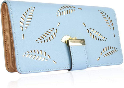Damen Lang Geldbörse H-A Blatt Muster Leder Bifold Reißverschluss Sparkly A-Zip