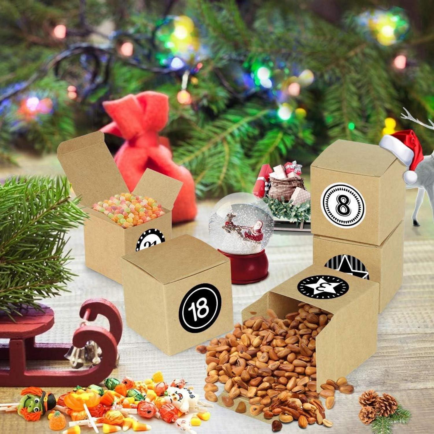 Adventskalender Bastelset mit 24 Boxen Weihnachtsaufkleber