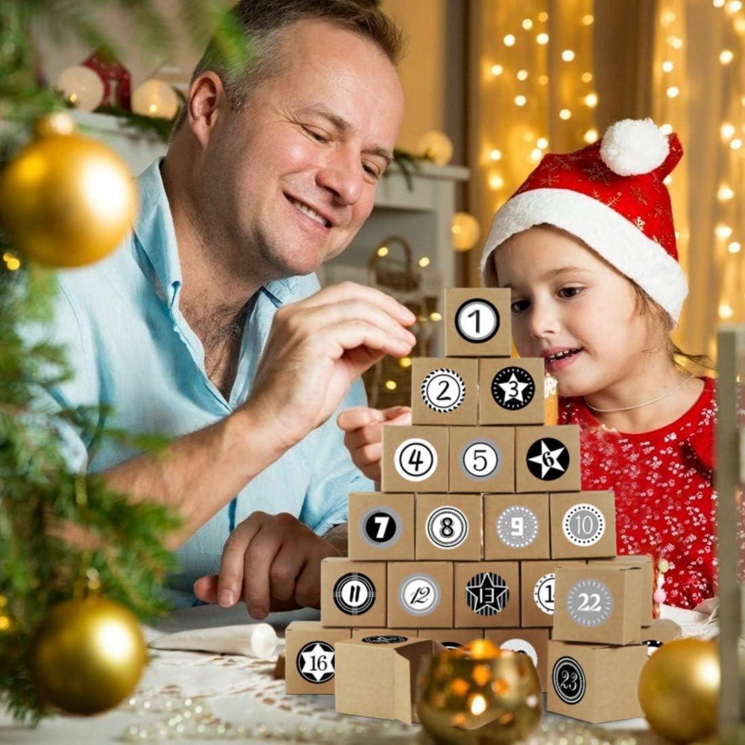 Adventskalender Bastelset mit 24 Boxen Weihnachtsaufkleber