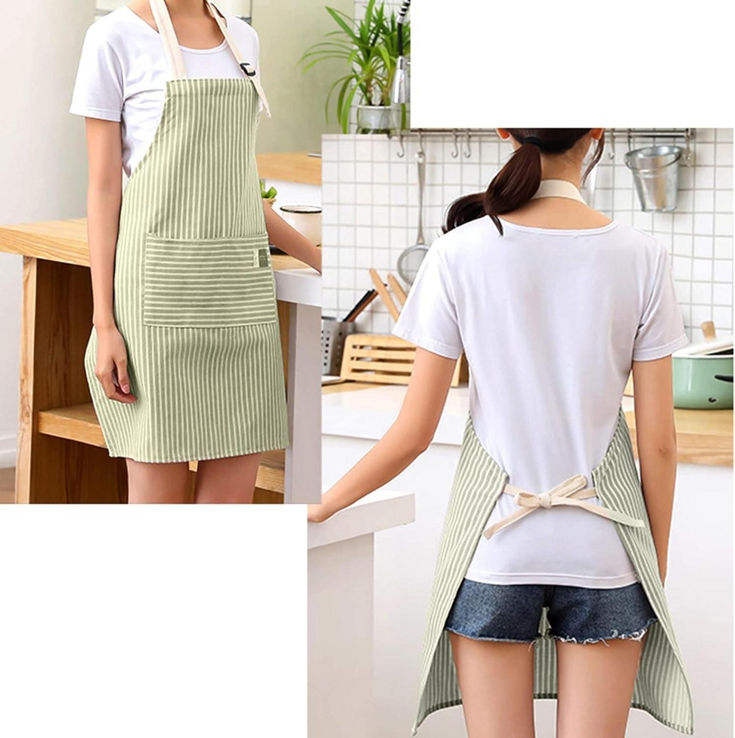 2er Set Küchenschürze Baumwolle Leinen Kochen Backen Malen 72cm Grün+Blau