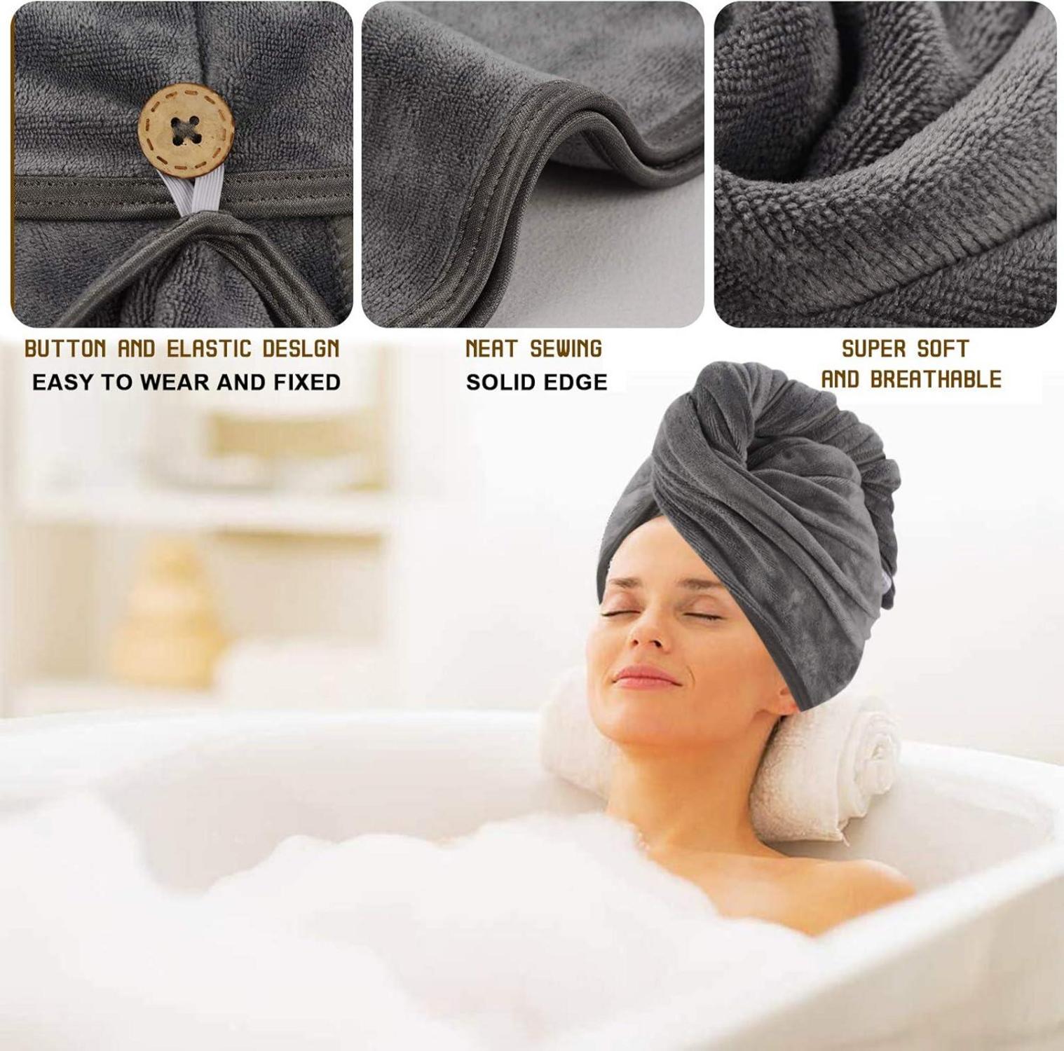 XL Mikrofaser Haarturban 2er-Pack Grau schnelltrocknend & super saugfähig