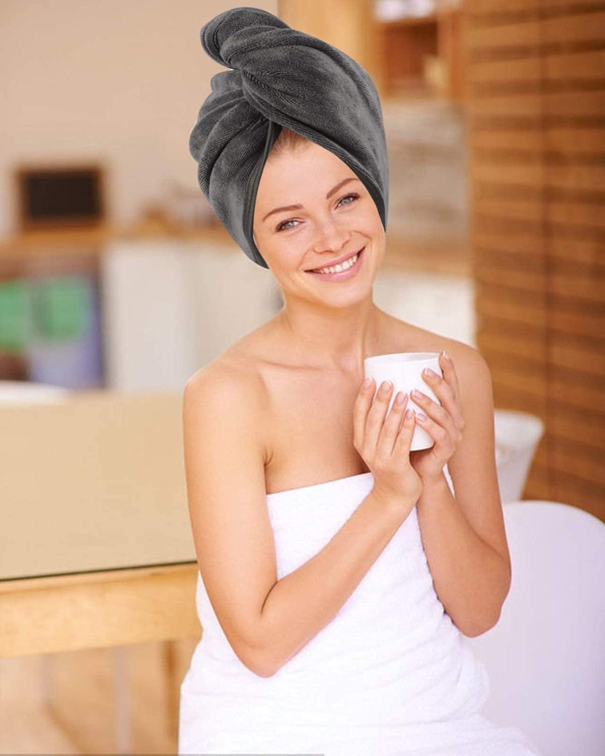 Mikrofaser Haarturban XL super saugfähig 2er Set Grau