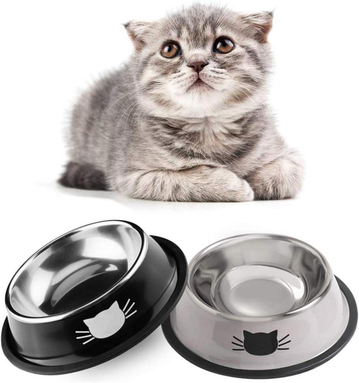 Katze Futternapf Set 2 Stück Edelstahl rutschfest grau/schwarz