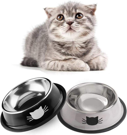 Katze Futternapf Set 2 Stück Edelstahl rutschfest grau/schwarz