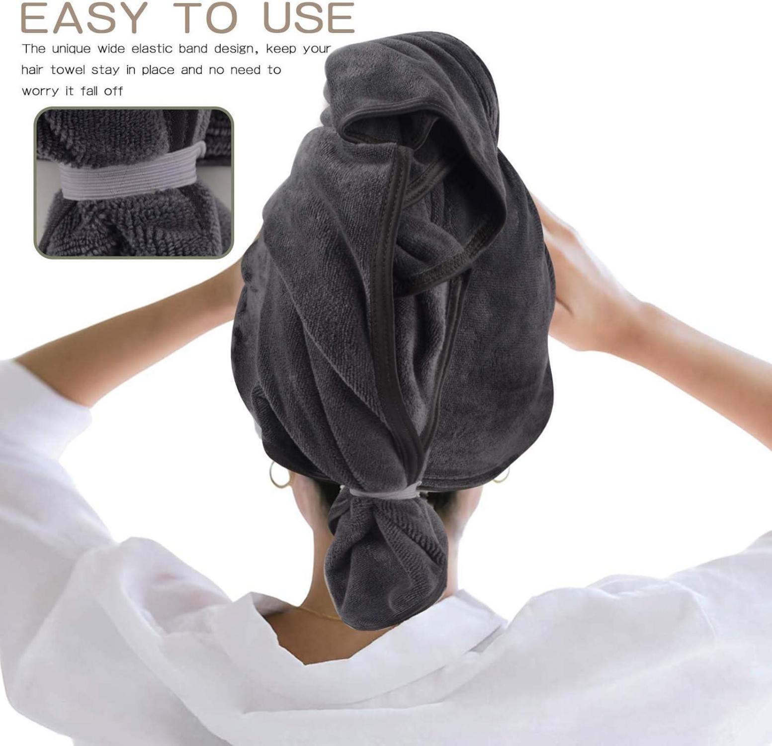 KinHwa Mikrofaser Haarturban XXL Handtuch Grau 61cm x 112cm 1er Pack