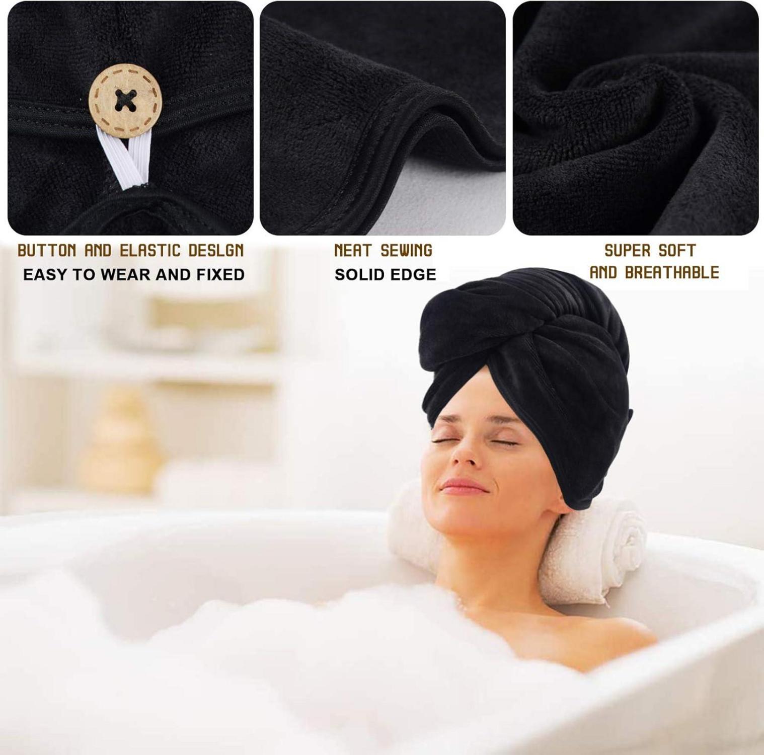 XL Mikrofaser Haarturban 2er Pack Schwarz 30cm x 70cm