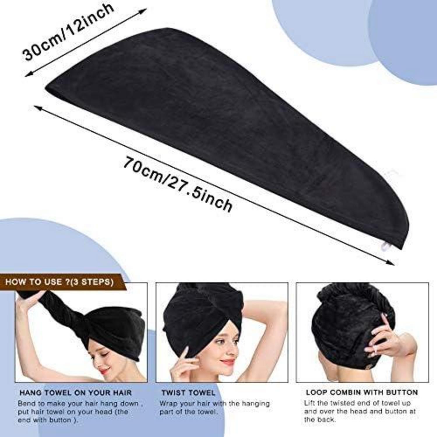 XL Mikrofaser Haarturban für Lange Haare 2er Pack Schwarz 30cmx70cm