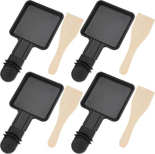 4er Set Antihaft Raclette Pfännchen mit Holzschaufel 18x9x1,5cm