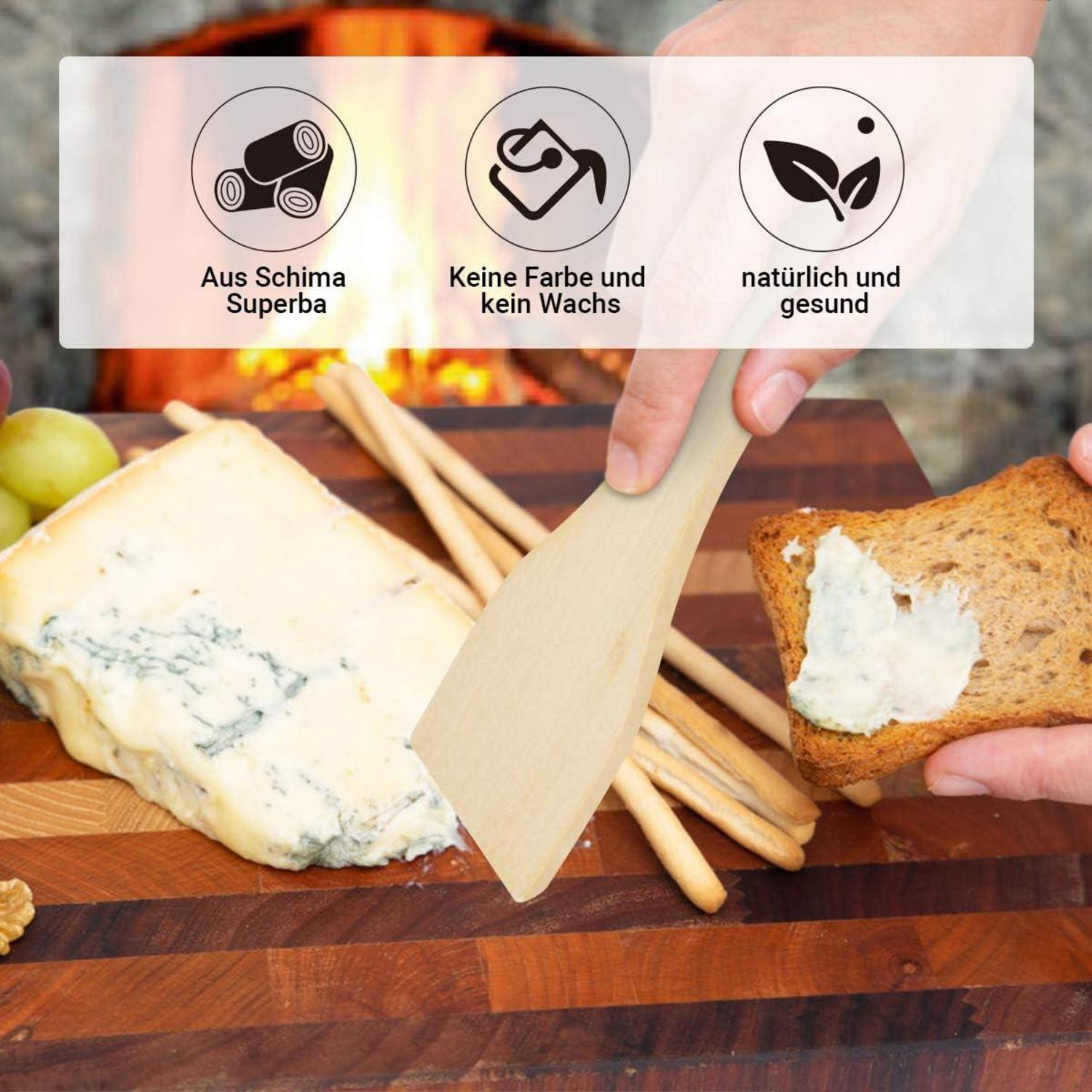KUMEED 4 Stück Raclette Pfännchen Ersatz Antihaftbeschichtet Holzschaufel 18 x 9 x 1.5cm