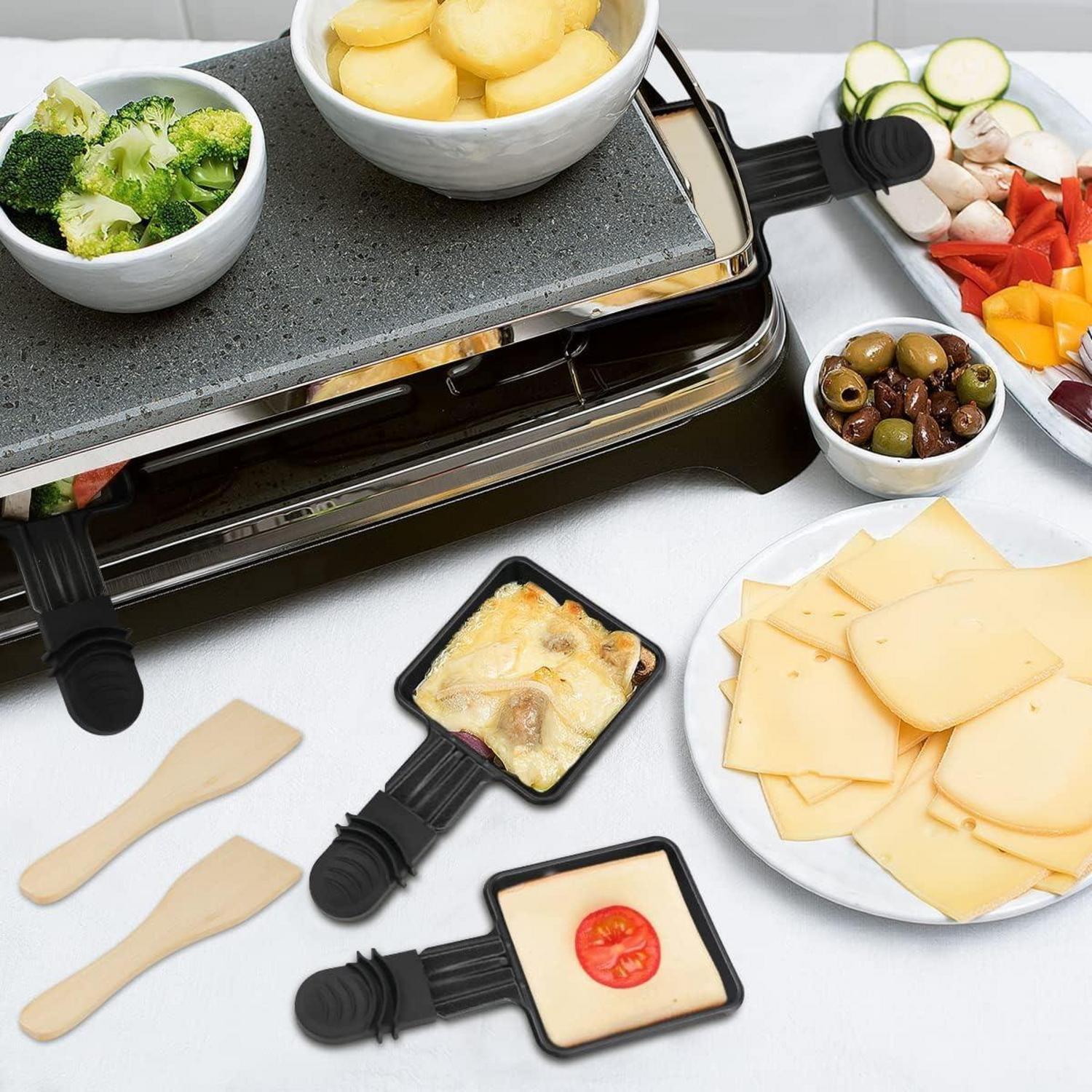 4er Set Raclette Pfännchen antihaftbeschichtet mit Holzschaufel