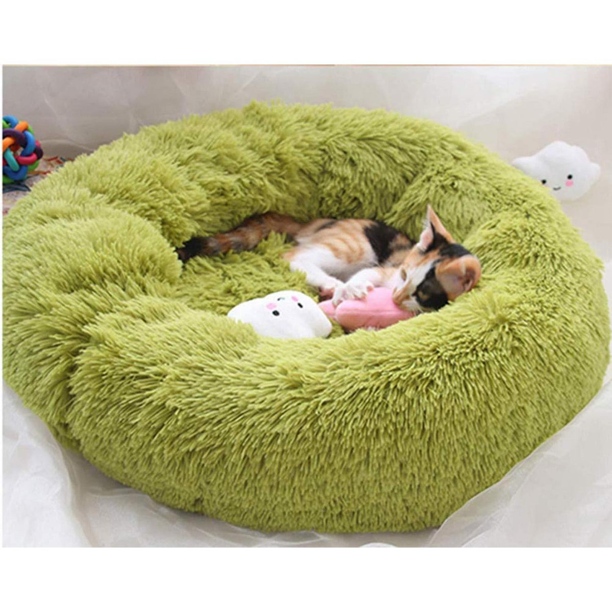Hundebett Donut Grün 120cm – Weiches Plüschkissen für Große Hunde