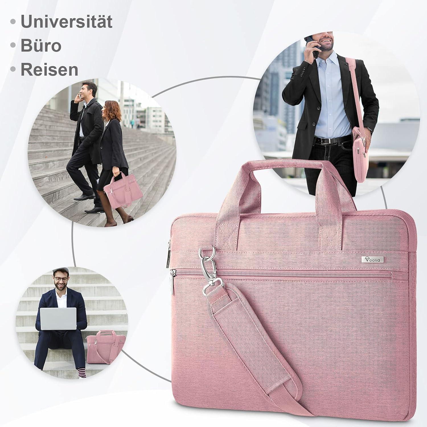 Voova Laptoptasche 360°Schutz 15,6 Zoll Wasserdicht Stoßfest Umhängetasche Rose