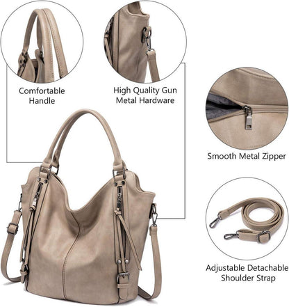 Damen Handtaschen Set Groß Shopper Hobo Umhängetasche Geldbörse 2pcs