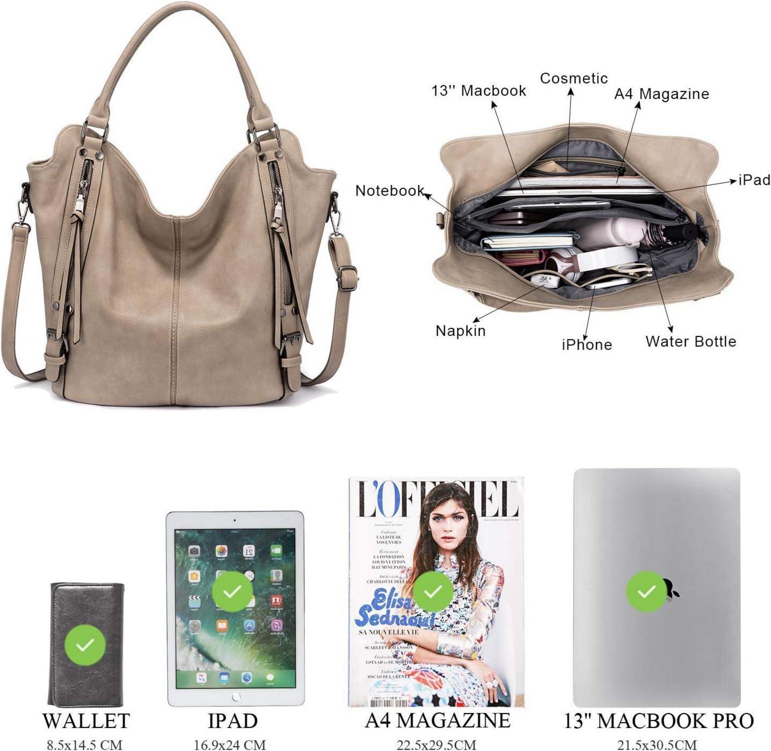 Realer Damen Handtaschen Set Khaki inkl. Geldbörse - Großer Shopper aus Leder für Büro Schule Reise