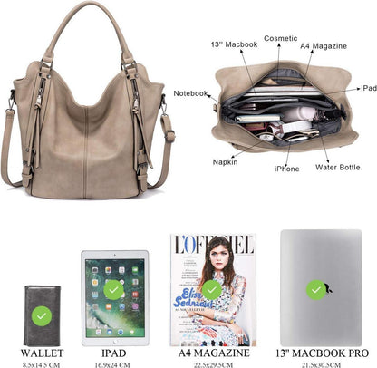 Realer Damen Handtaschen Set Khaki inkl. Geldbörse - Großer Shopper aus Leder für Büro Schule Reise