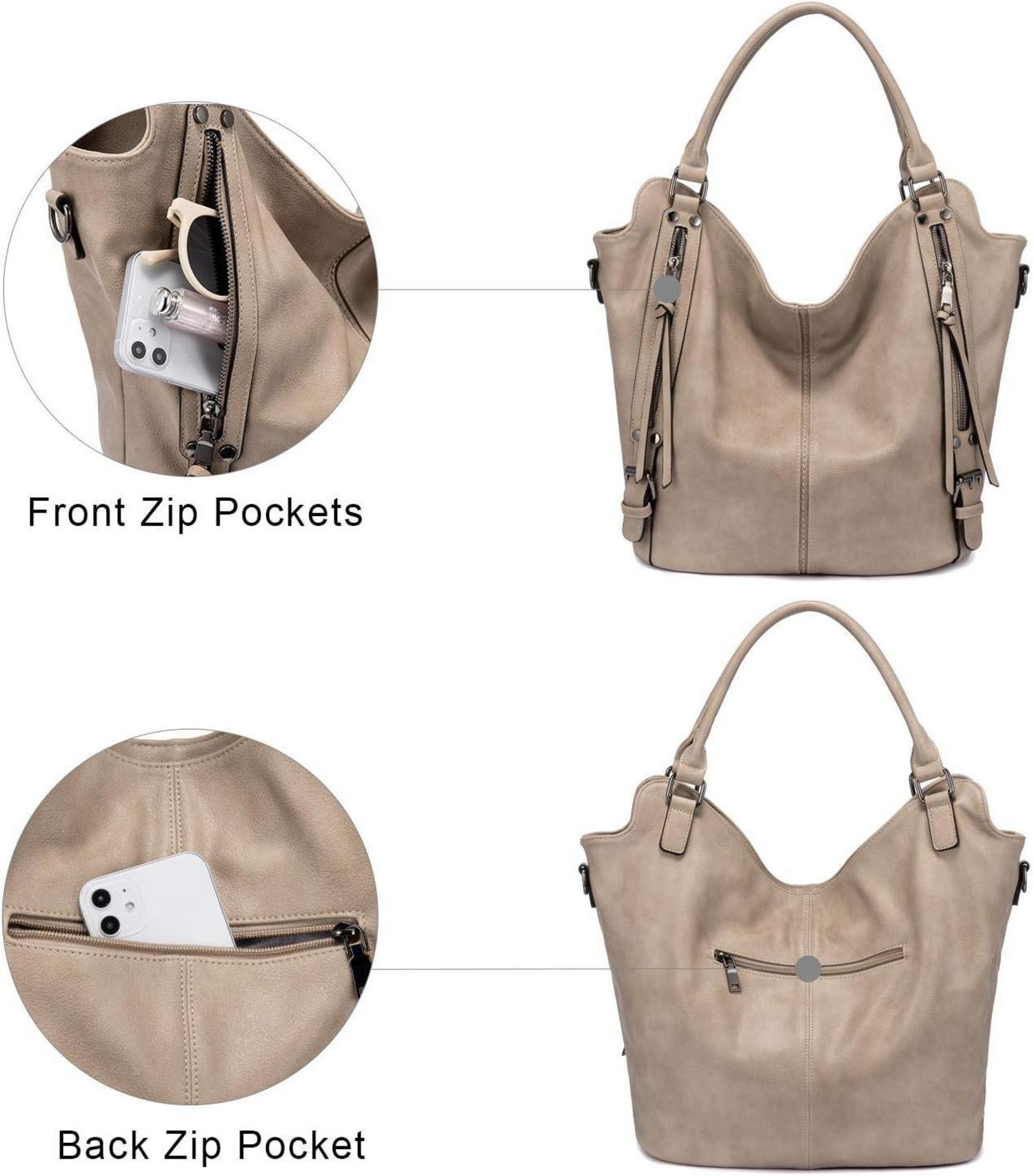 Elegante Damen Handtaschen Set in Khaki - Großer Shopper & Geldbörse